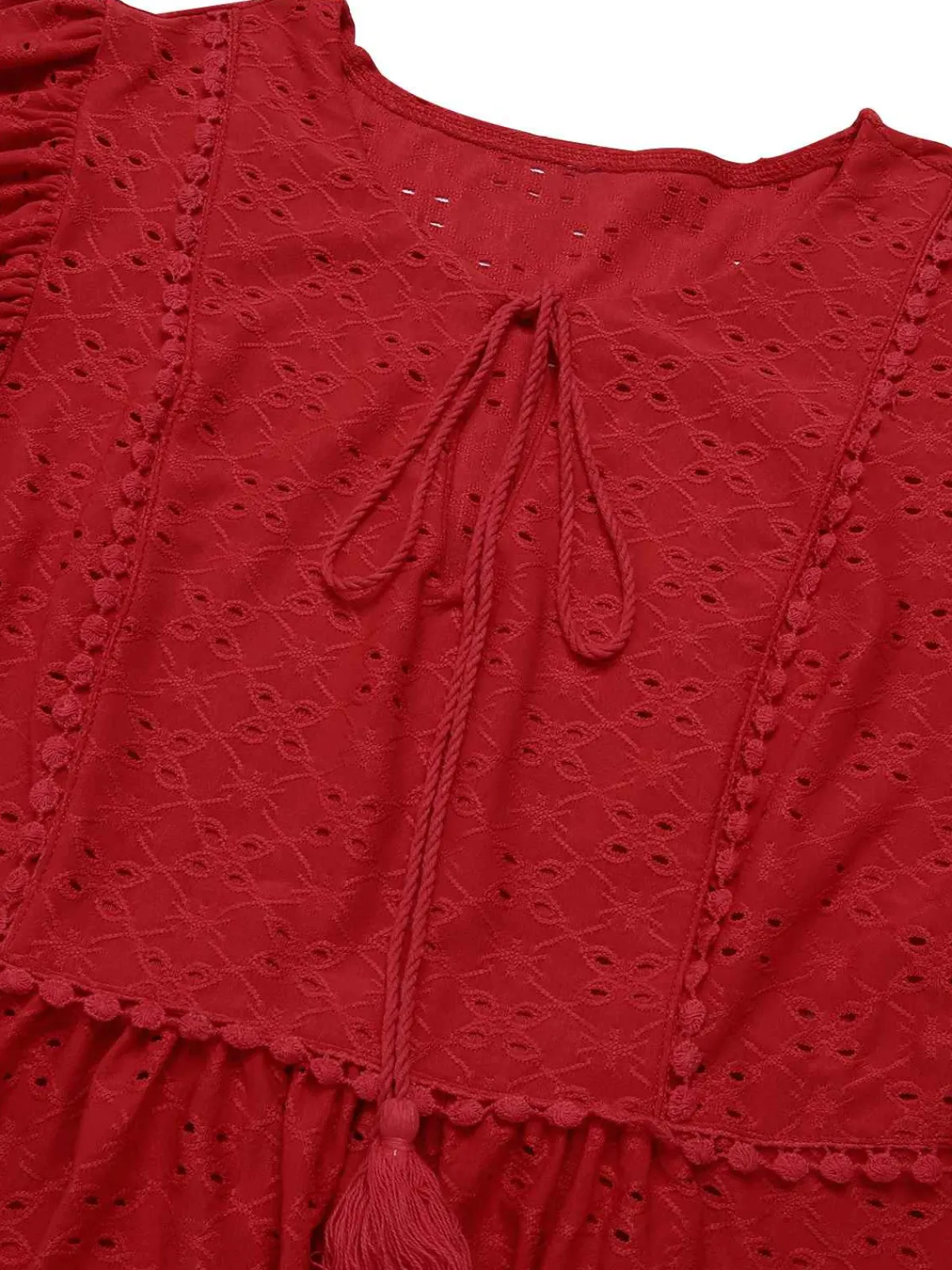 Sale Retro Stage 1940s Tie Front Eyelet Embroidered Blouse