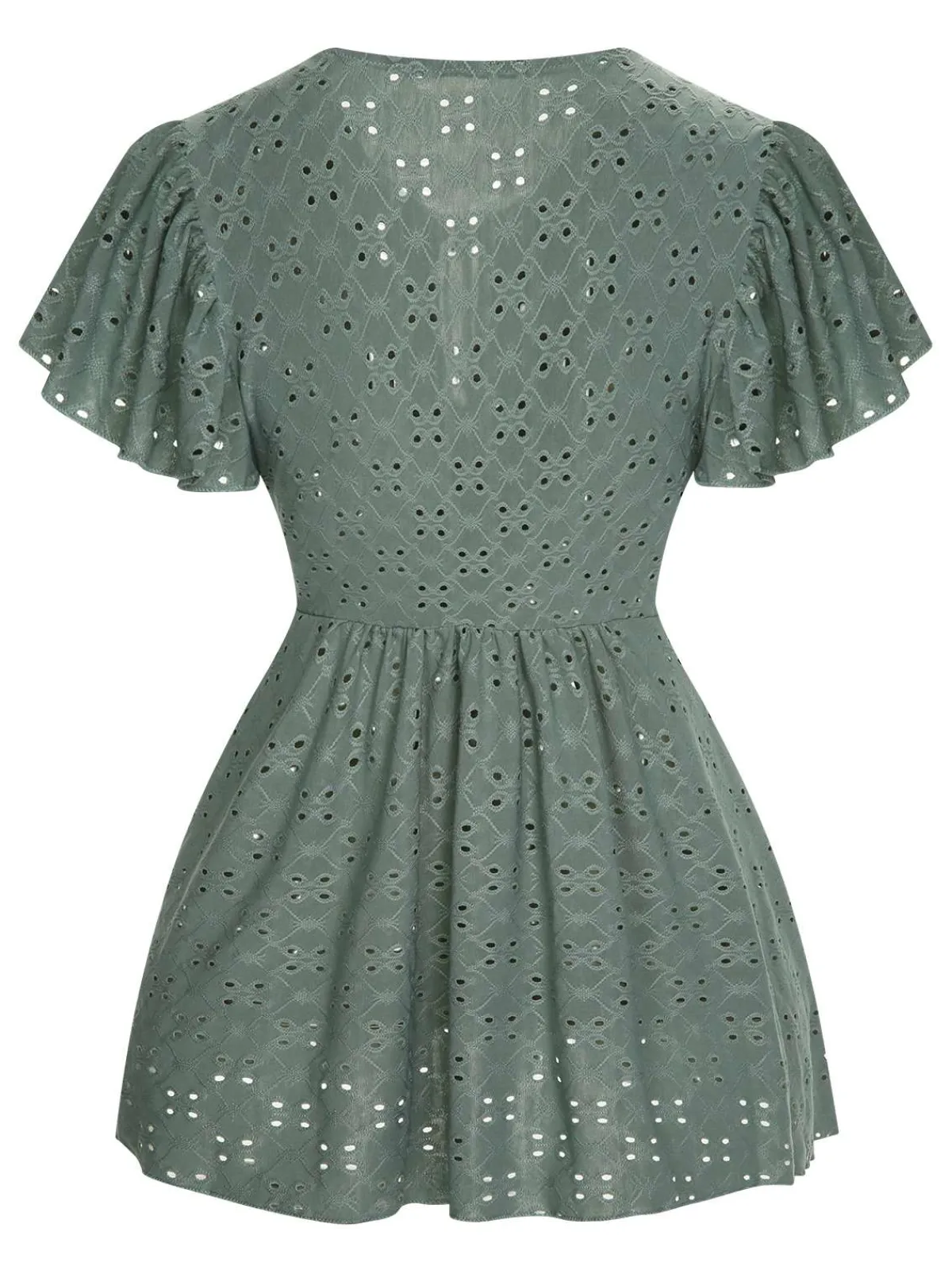 Sale Retro Stage 1940s Tie Front Eyelet Embroidered Blouse