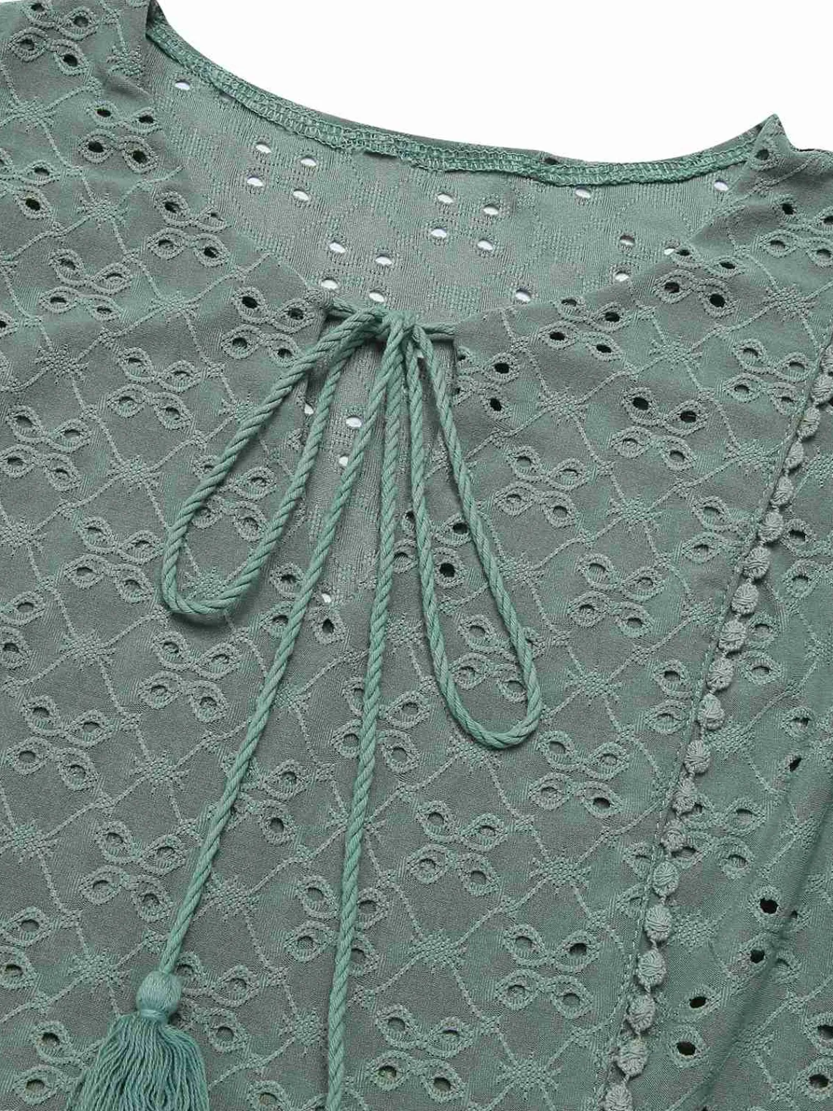 Sale Retro Stage 1940s Tie Front Eyelet Embroidered Blouse