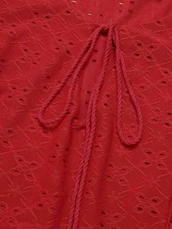 Hot Retro Stage 1940s Tie Front Eyelet Embroidered Blouse