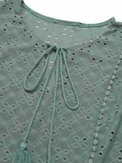 Hot Retro Stage 1940s Tie Front Eyelet Embroidered Blouse