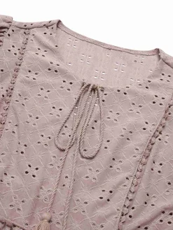Hot Retro Stage 1940s Tie Front Eyelet Embroidered Blouse