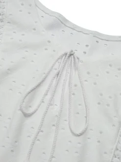 Hot Retro Stage 1940s Tie Front Eyelet Embroidered Blouse
