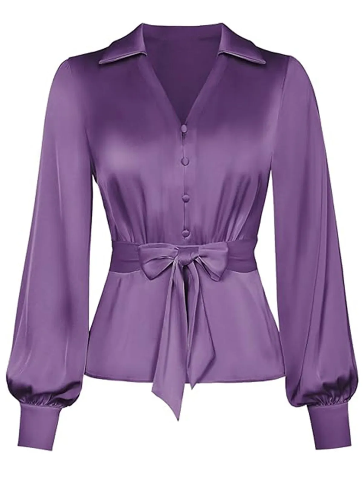 Best Retro Stage 1930s Tie Front Lapel Long Sleeve Blouse