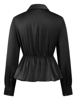 Best Retro Stage 1930s Tie Front Lapel Long Sleeve Blouse