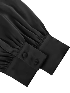 Best Retro Stage 1930s Tie Front Lapel Long Sleeve Blouse