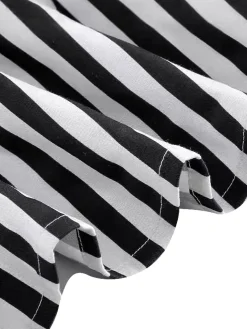 Best Retro Stage 1950s Tie Neck & White Stripes Belted Dress Black