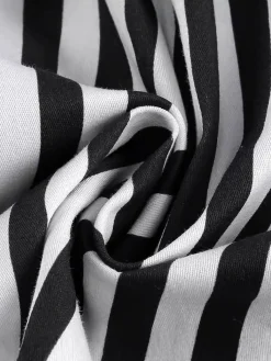 Best Retro Stage 1950s Tie Neck & White Stripes Belted Dress Black