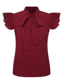 Best Retro Stage 1950s Tie Neck Cap Sleeve Tops