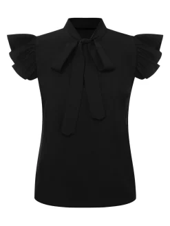 Best Retro Stage 1950s Tie Neck Cap Sleeve Tops