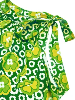 Clearance Retro Stage 1960s Tie Neck Floral Sleeveless Top
