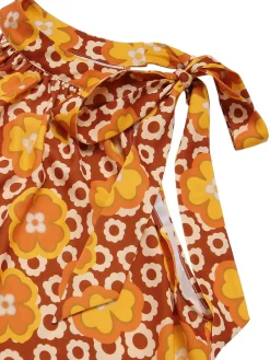 Clearance Retro Stage 1960s Tie Neck Floral Sleeveless Top