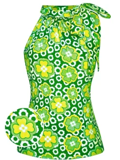 Fashion Retro Stage 1960s Tie Neck Floral Sleeveless Top