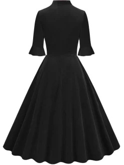 New Retro Stage 1950s Tie Neck Velvet Flared Sleeve Dress