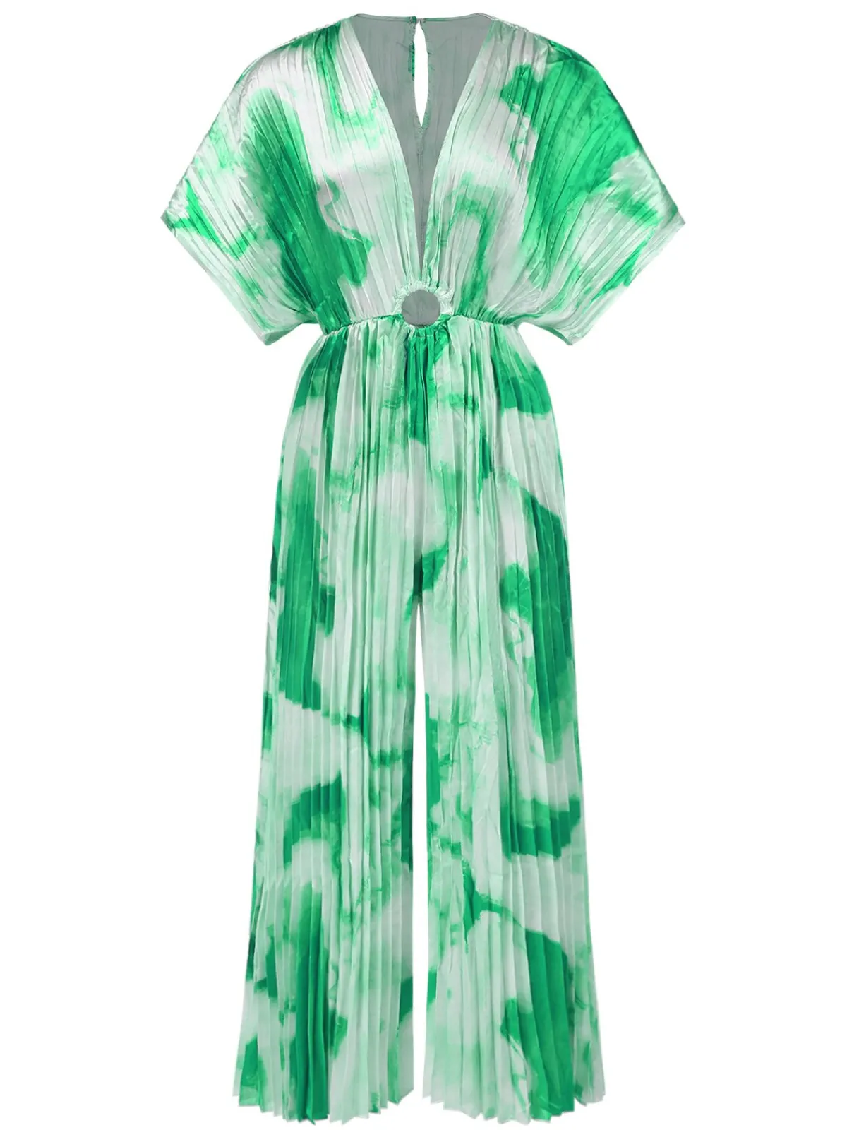 Online Retro Stage 1930s Tie-Dye V-Neck Pleated Ring Jumpsuit
