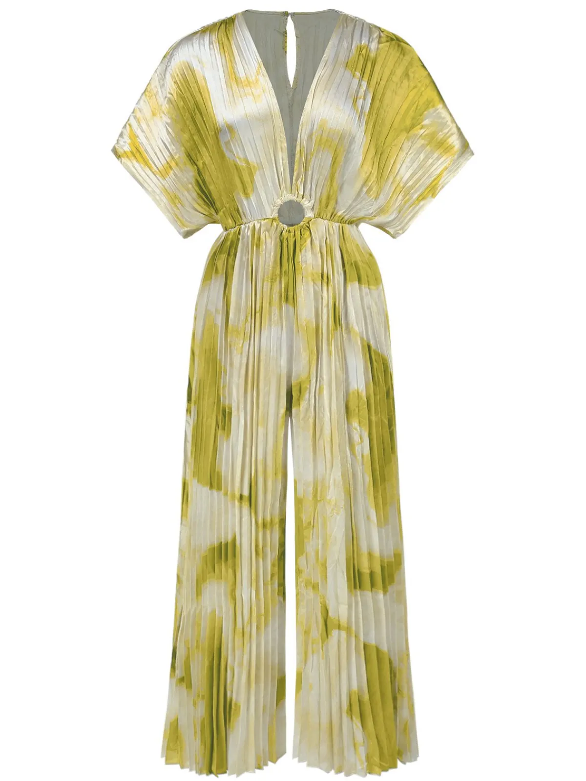 Online Retro Stage 1930s Tie-Dye V-Neck Pleated Ring Jumpsuit