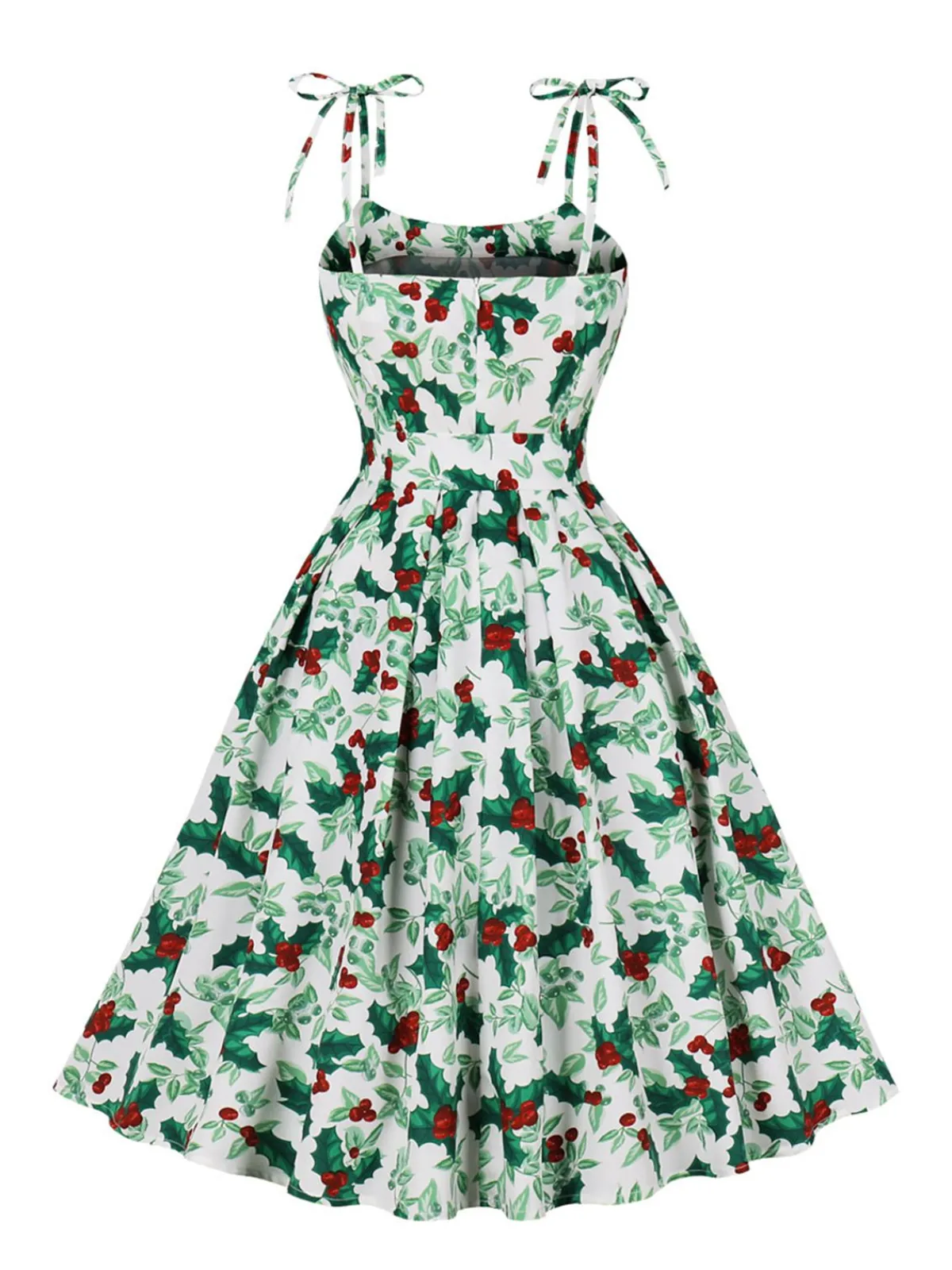 Outlet Retro Stage 1950s Tie-up Bow Suspender Christmas Dress Green