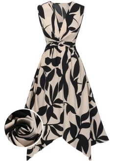 Fashion Retro Stage 1940s Twisted Irregular Hem Sleeveless Dress
