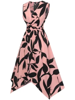Fashion Retro Stage 1940s Twisted Irregular Hem Sleeveless Dress