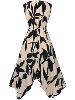 Fashion Retro Stage 1940s Twisted Irregular Hem Sleeveless Dress