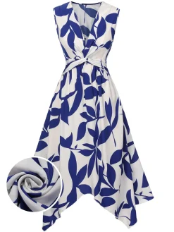 Clearance Retro Stage 1940s Twisted Irregular Hem Sleeveless Dress