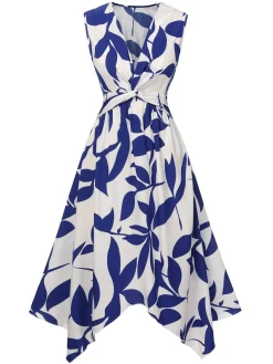 Clearance Retro Stage 1940s Twisted Irregular Hem Sleeveless Dress