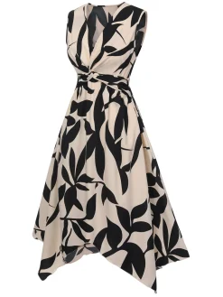 Clearance Retro Stage 1940s Twisted Irregular Hem Sleeveless Dress