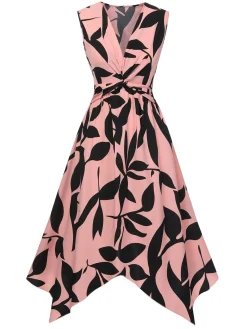 Clearance Retro Stage 1940s Twisted Irregular Hem Sleeveless Dress