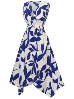 Clearance Retro Stage 1940s Twisted Irregular Hem Sleeveless Dress