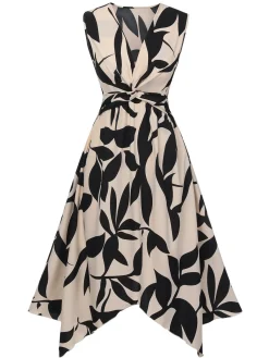 Clearance Retro Stage 1940s Twisted Irregular Hem Sleeveless Dress