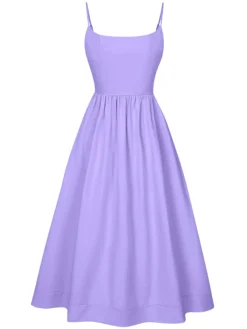 Best Retro Stage 1940s U-Neck Spaghetti Strap Pleated Dress