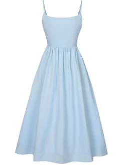 Best Retro Stage 1940s U-Neck Spaghetti Strap Pleated Dress