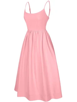Best Retro Stage 1940s U-Neck Spaghetti Strap Pleated Dress