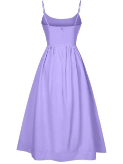 Best Retro Stage 1940s U-Neck Spaghetti Strap Pleated Dress