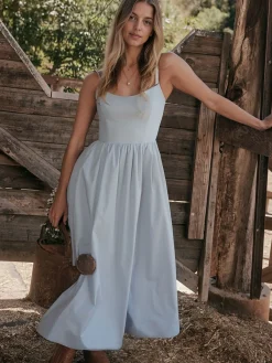 Best Retro Stage 1940s U-Neck Spaghetti Strap Pleated Dress