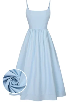 Best Retro Stage 1940s U-Neck Spaghetti Strap Pleated Dress