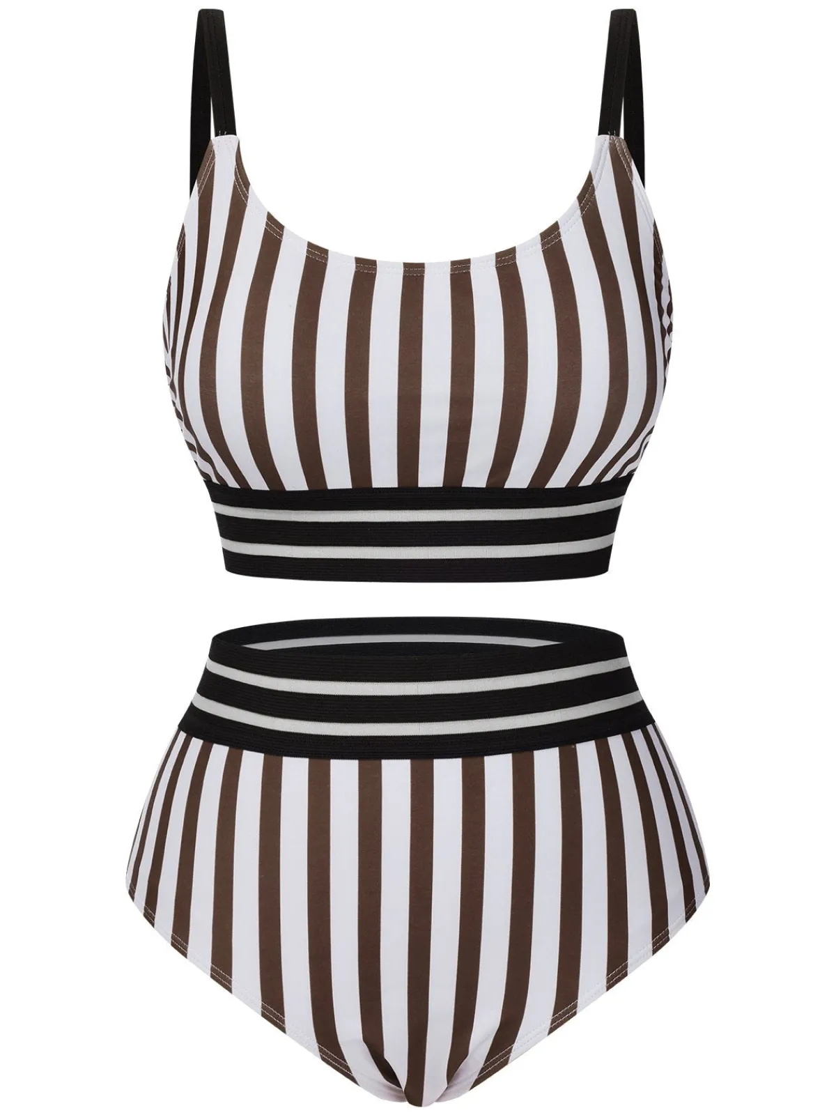 Discount Retro Stage 1950s U-Neck Vertical Stripes Straps Swimsuit