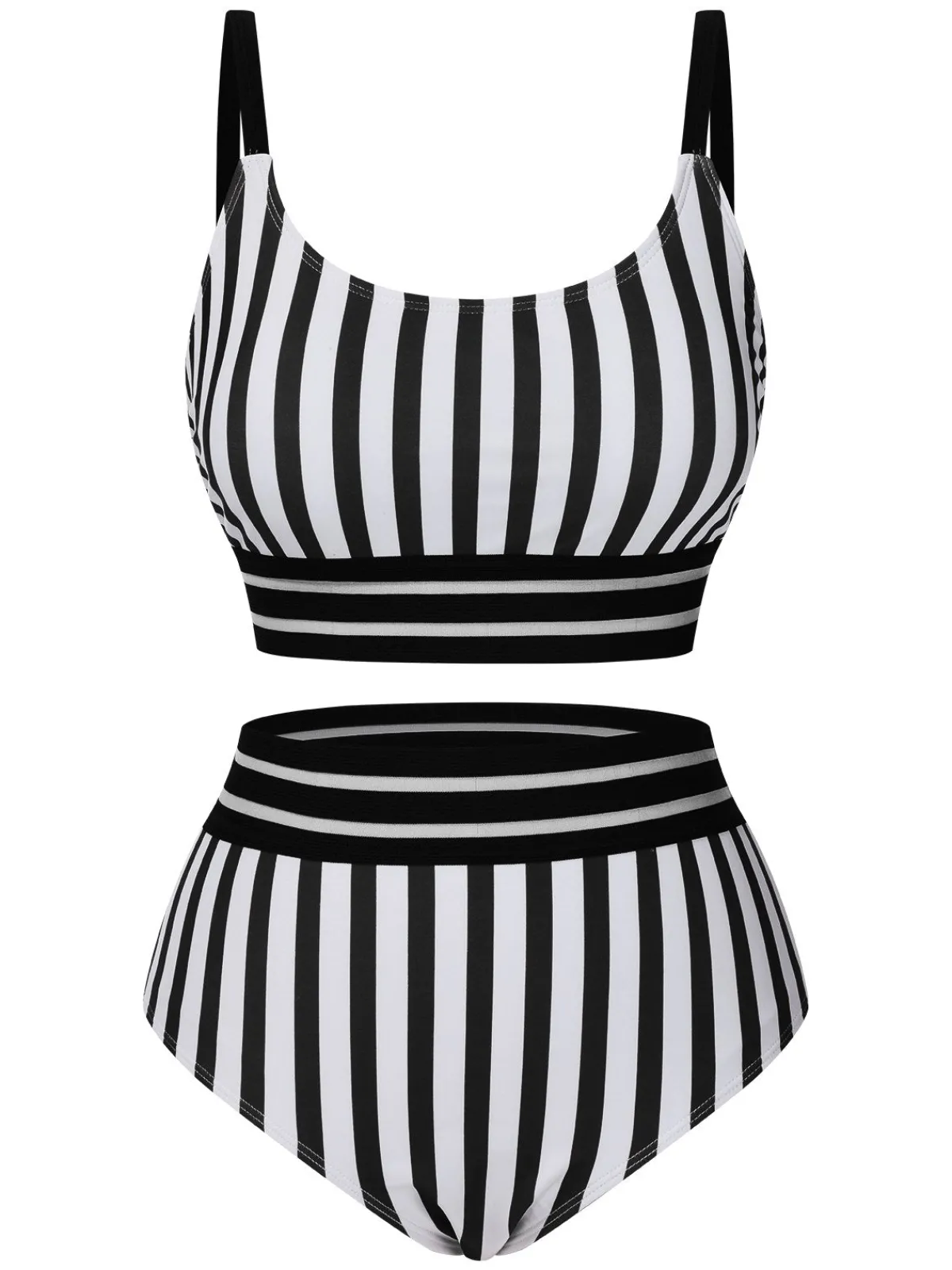 Discount Retro Stage 1950s U-Neck Vertical Stripes Straps Swimsuit