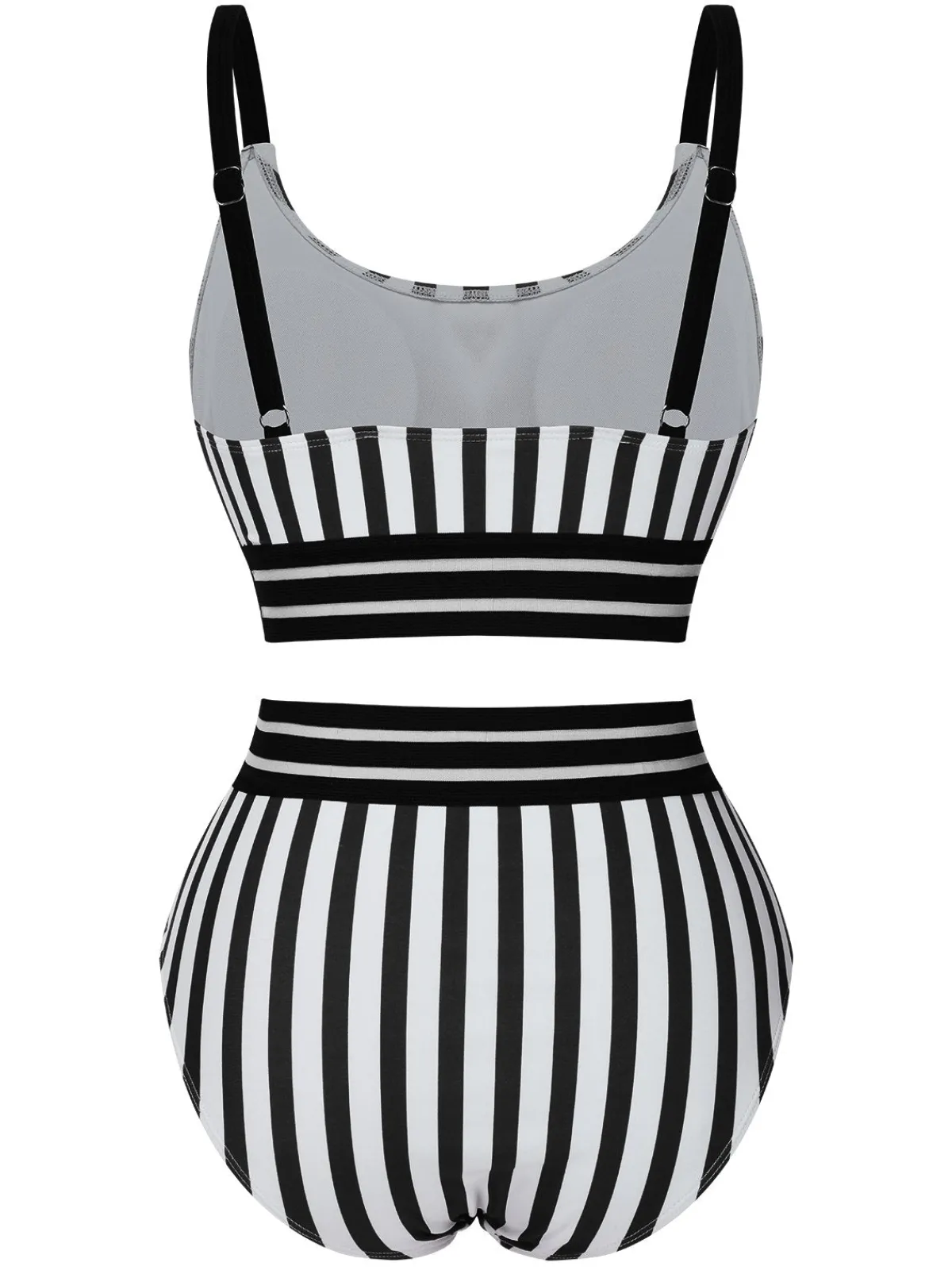 Discount Retro Stage 1950s U-Neck Vertical Stripes Straps Swimsuit
