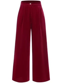Best Retro Stage 1950s Velvet High-Waist Solid Pants