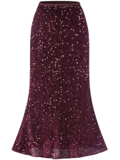 Outlet Retro Stage 1930s Velvet Sequined Mermaid Skirt