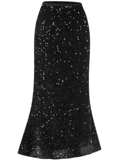Outlet Retro Stage 1930s Velvet Sequined Mermaid Skirt