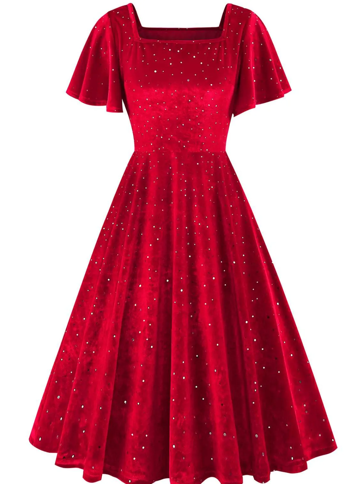 Best Retro Stage 1950s Velvet Sparkling Solid A-Line Dress