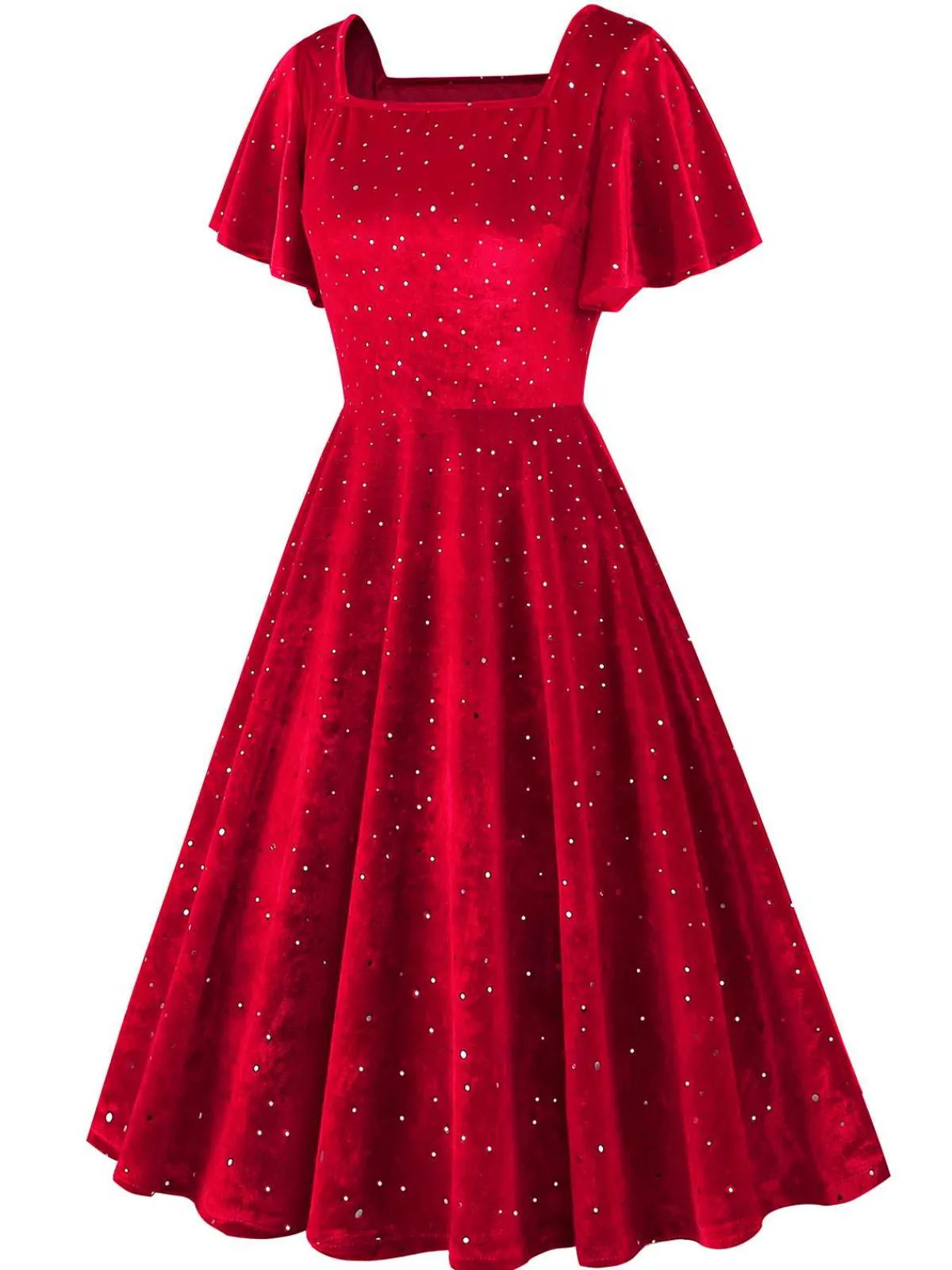 Best Retro Stage 1950s Velvet Sparkling Solid A-Line Dress