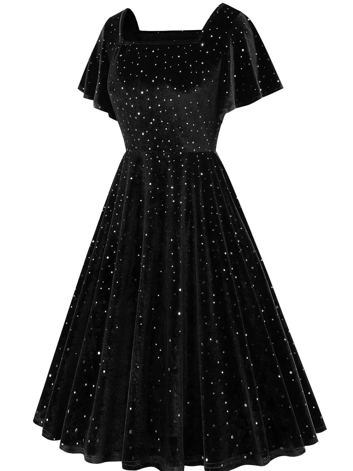 Best Retro Stage 1950s Velvet Sparkling Solid A-Line Dress