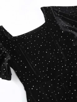 Best Retro Stage 1950s Velvet Sparkling Solid A-Line Dress