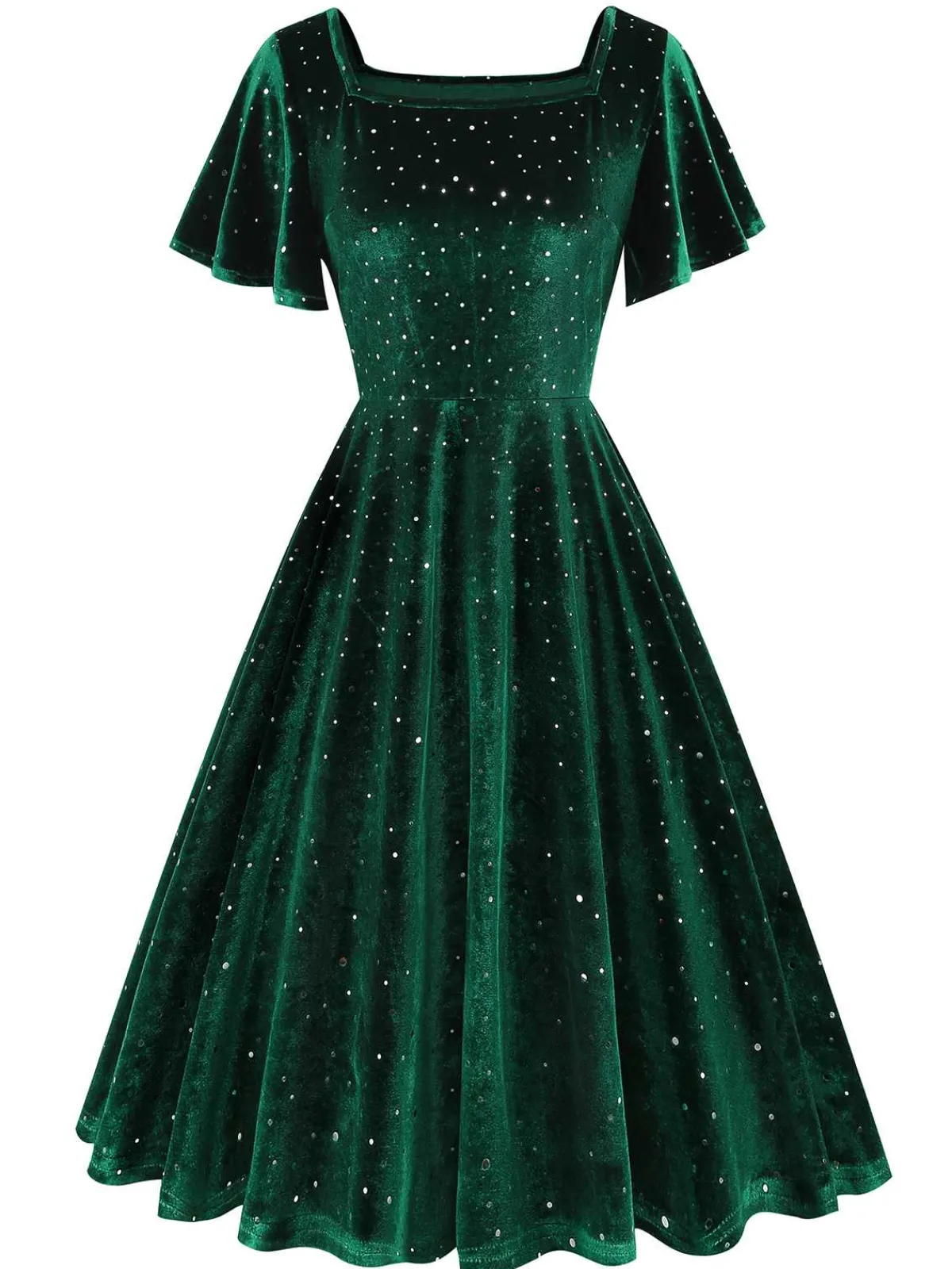 Best Retro Stage 1950s Velvet Sparkling Solid A-Line Dress