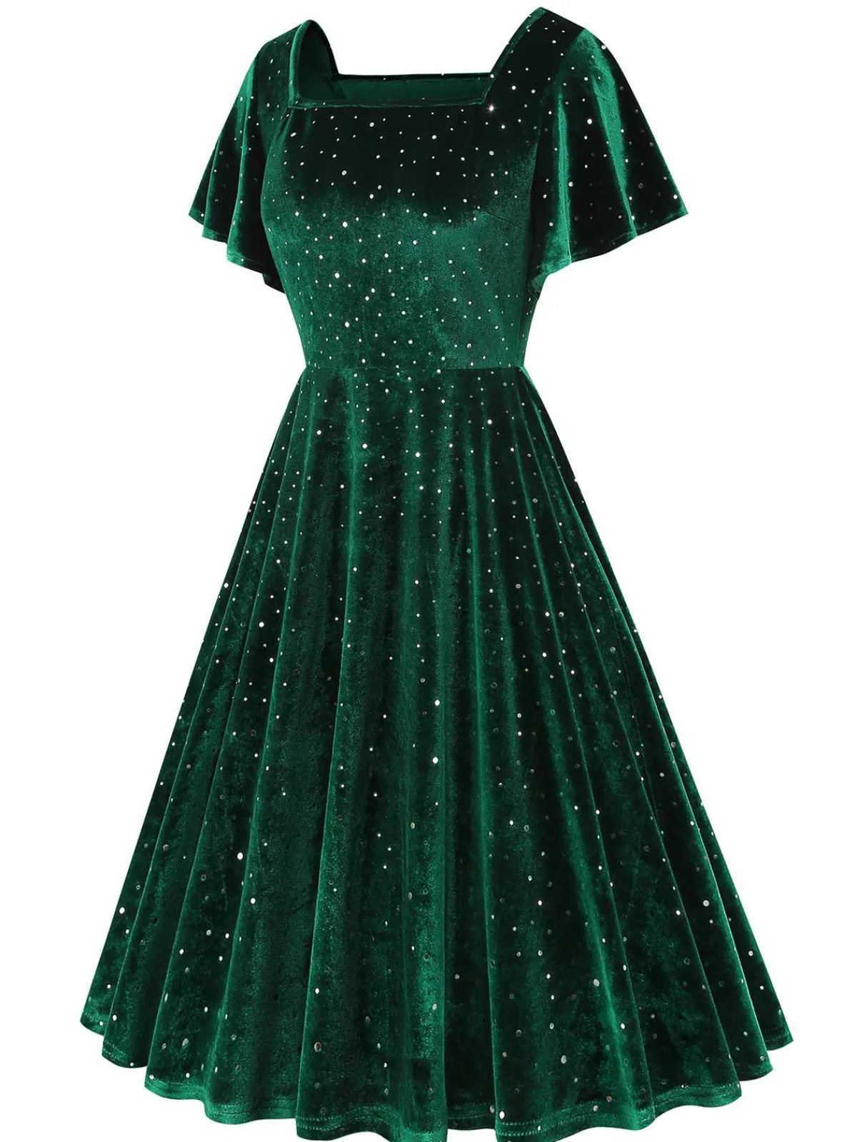 Best Retro Stage 1950s Velvet Sparkling Solid A-Line Dress