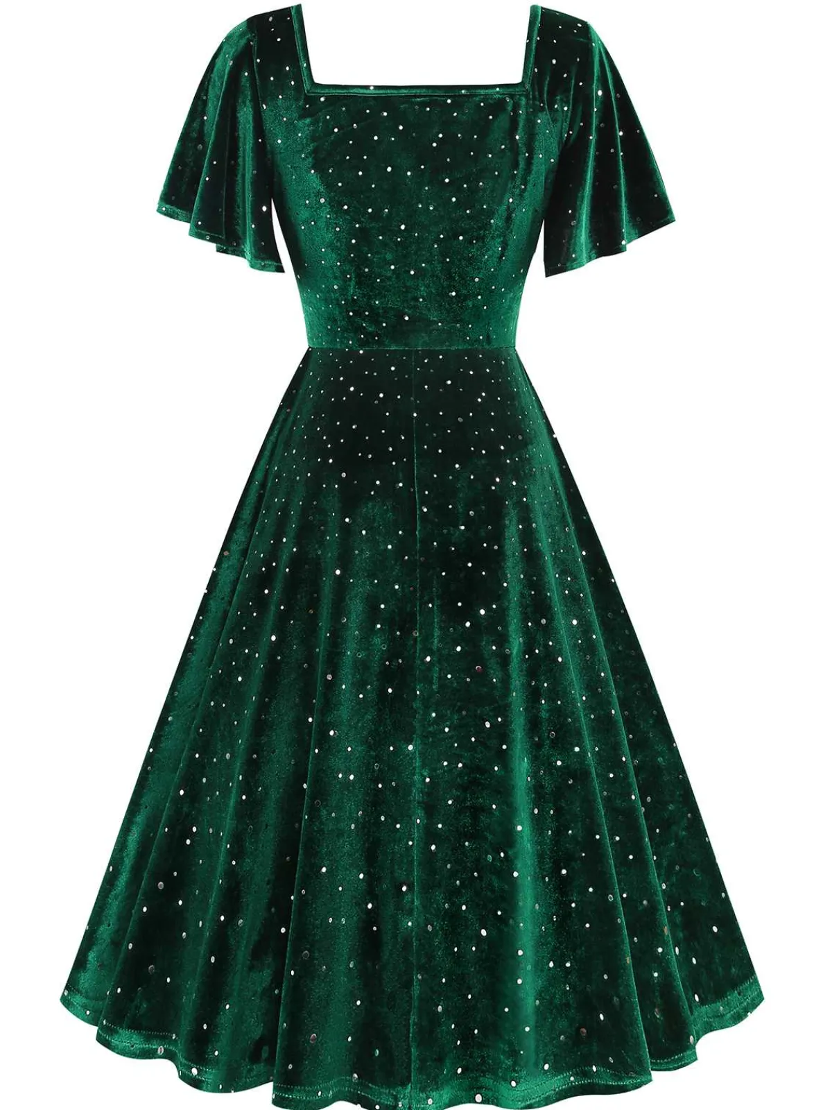 Best Retro Stage 1950s Velvet Sparkling Solid A-Line Dress