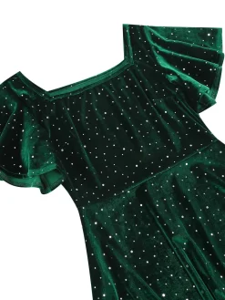 Best Retro Stage 1950s Velvet Sparkling Solid A-Line Dress